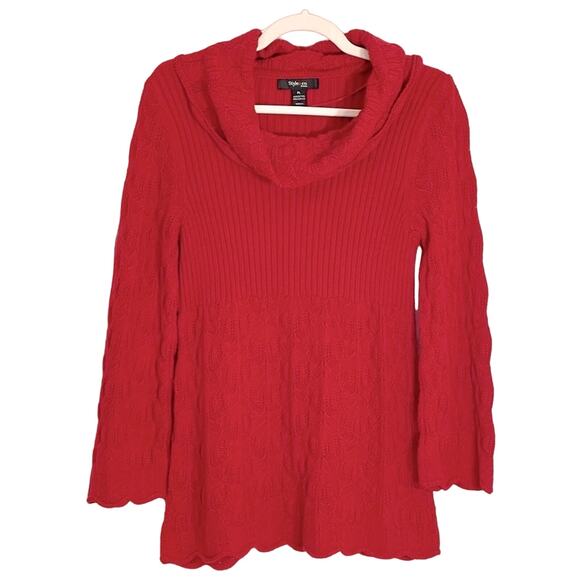 Style & Co Red Cowl Neck Knit Sweater Size Large Petite - Picture 2 of 5